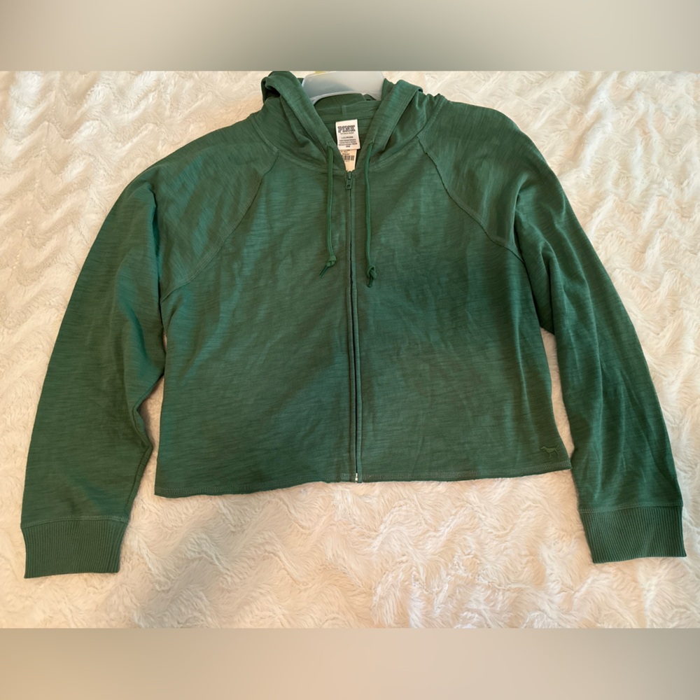 Victoria Secret PINK Hoodie Womens Large Relaxed Fit Full Zip Pine Green